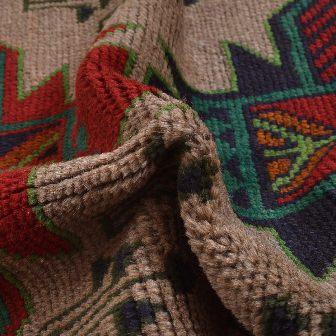 Beige Afghan Baluchi Rug 4' 2" x 6' 7" Hand-Knotted close-up