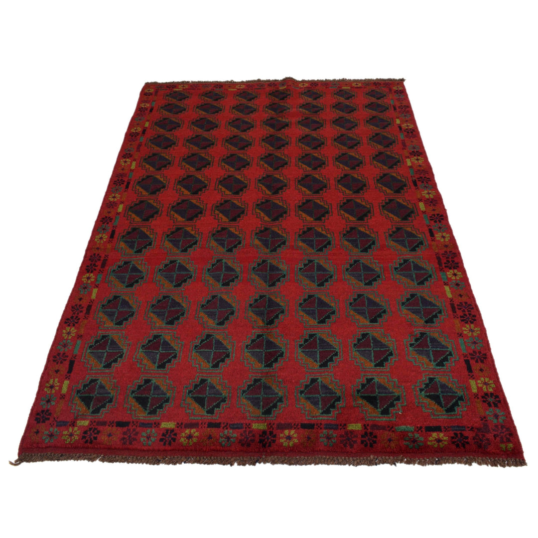 Red Afghan Baluchi Rug 4' 0" x 6' 7" Hand-Knotted view