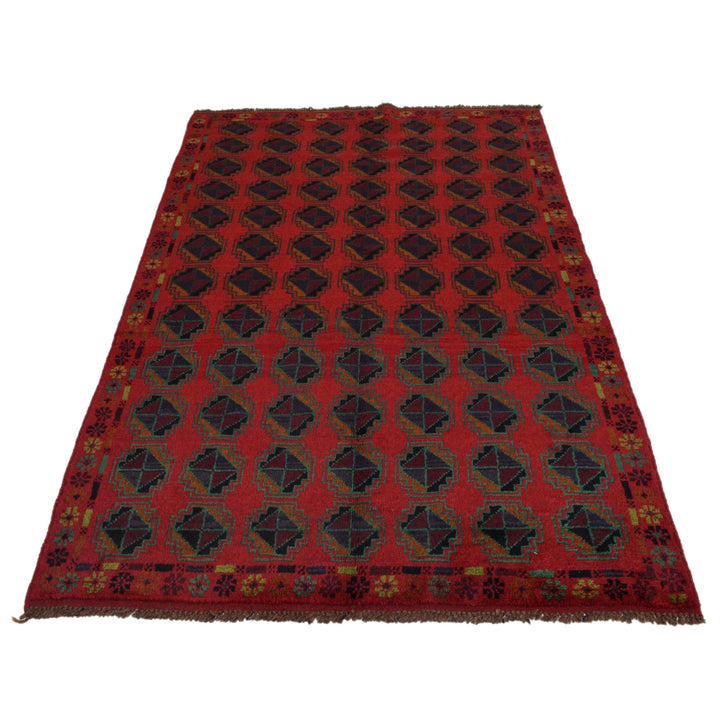 Red Afghan Baluchi Rug 4' 0" x 6' 7" Hand-Knotted view