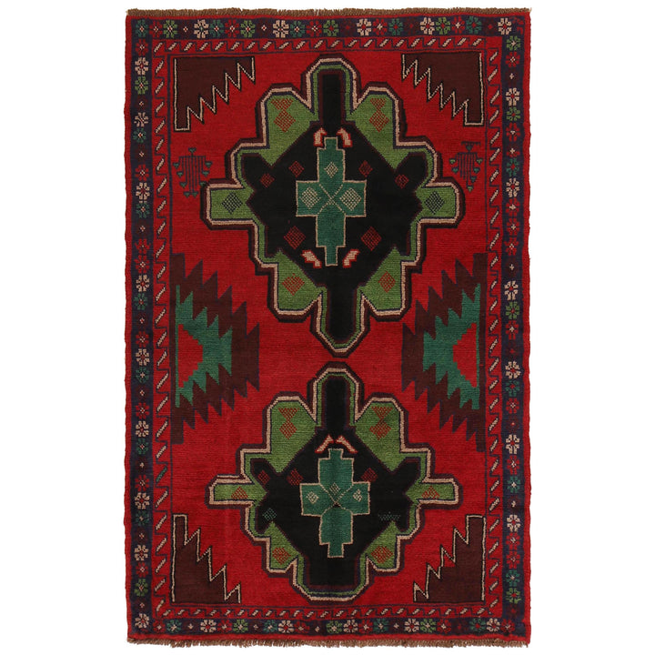 Red Afghan Baluchi Rug 4' 0" x 6' 2" Hand-Knotted