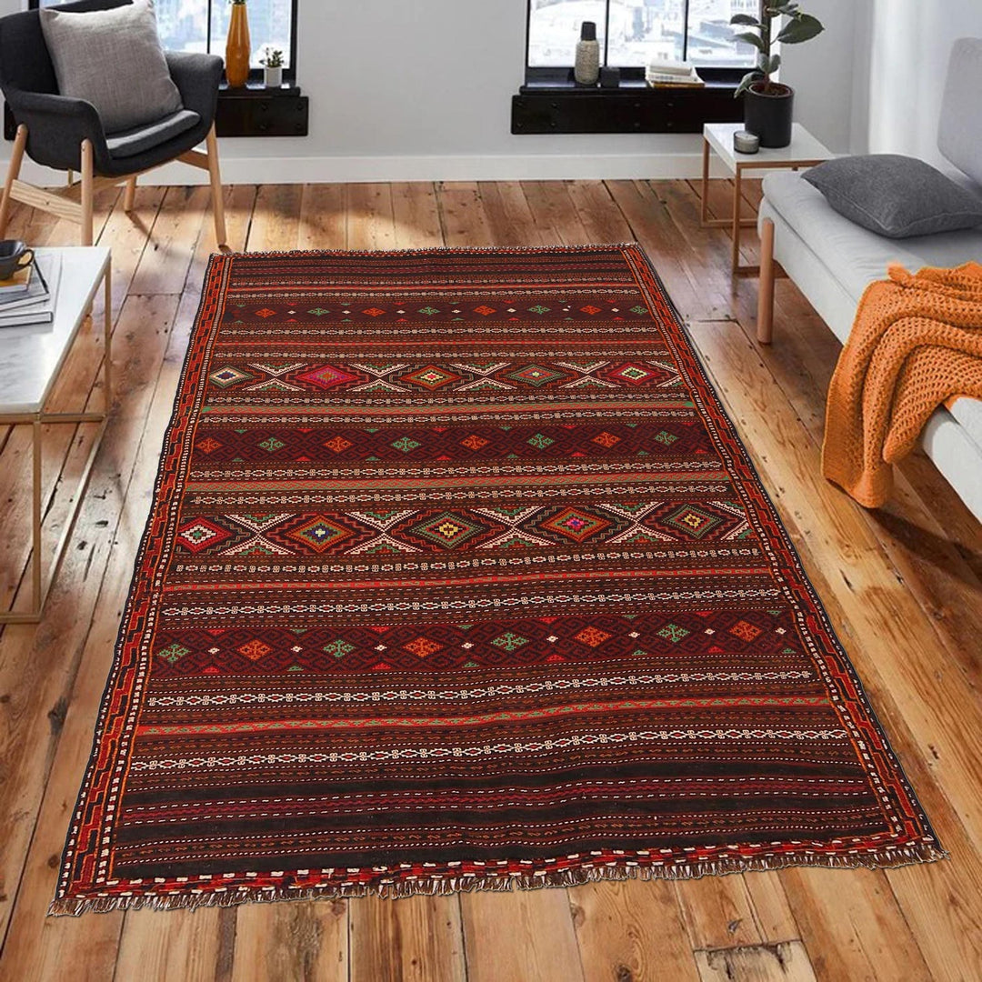 Afghan Kilim Rug 4' 0" x 6' 5" Flat-Weave texture