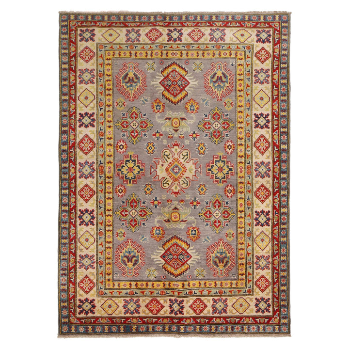 Gray Afghan Kazak Rug 4' 11" x 7' 0" Hand-Knotted