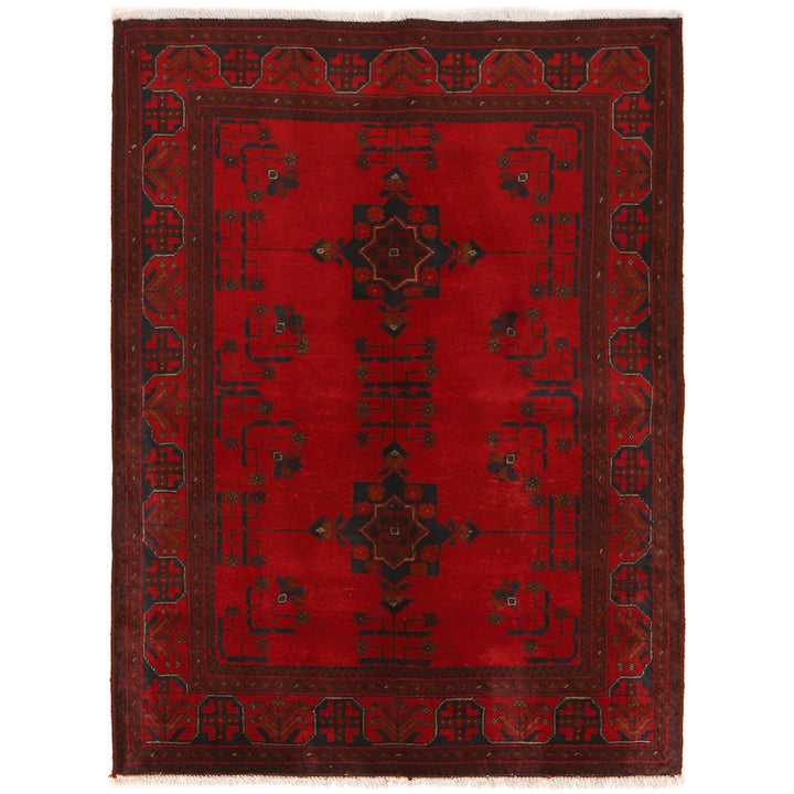 Red Afghan Khal Mohammadi Rug 3' 7" x 4' 9" Hand-Knotted | No. AL81617
