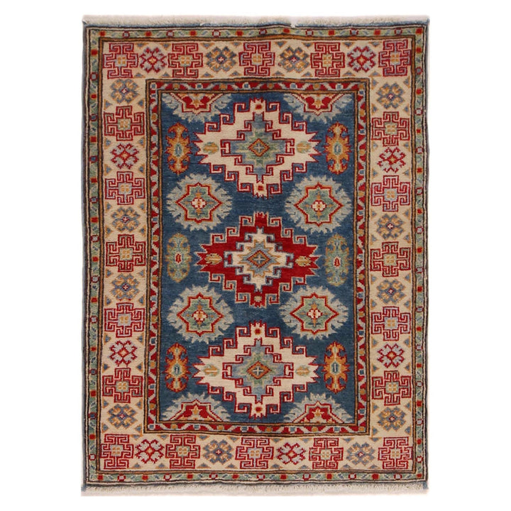 Blue Afghan Kazak Rug 2' 9" x 3' 8" Hand-Knotted | No. AL33054