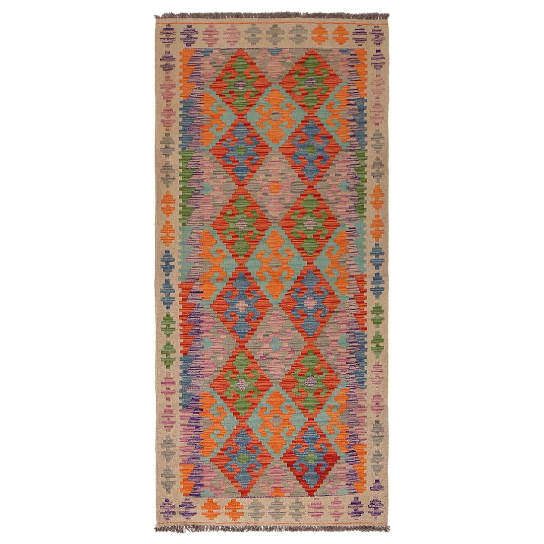 Afghan Vegetable Kilim Rug 2' 11" x 6' 7" Flat-Weave
