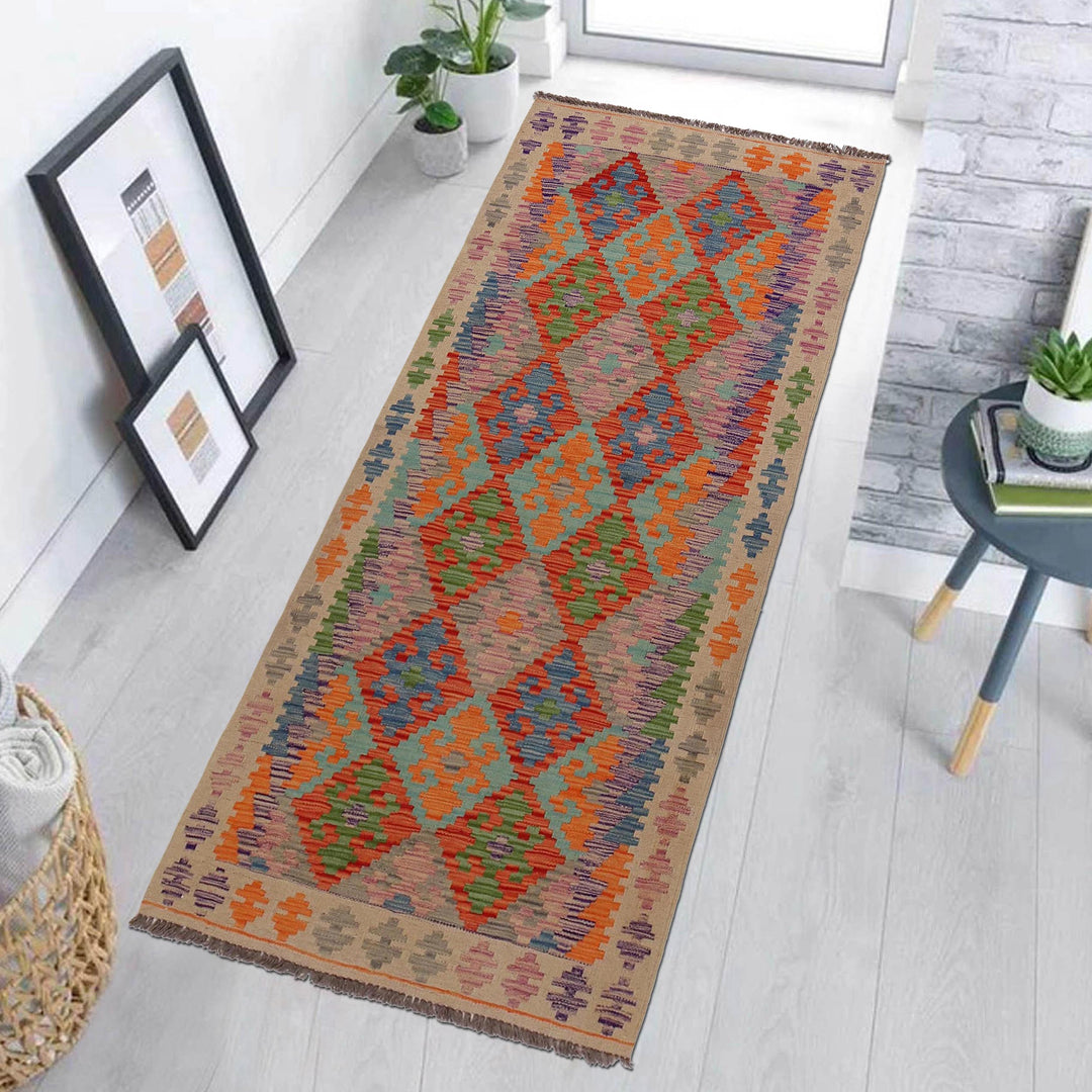 Afghan Vegetable Kilim Rug 2' 11" x 6' 7" Flat-Weave view 9