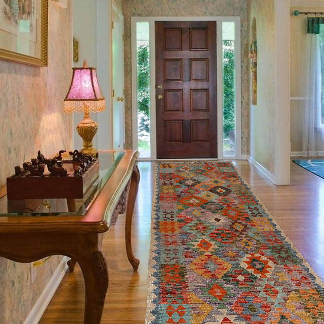 Hand Knotted Afghan Style Kilim Runner 2' 11" x 9' 8" - No. AL87155