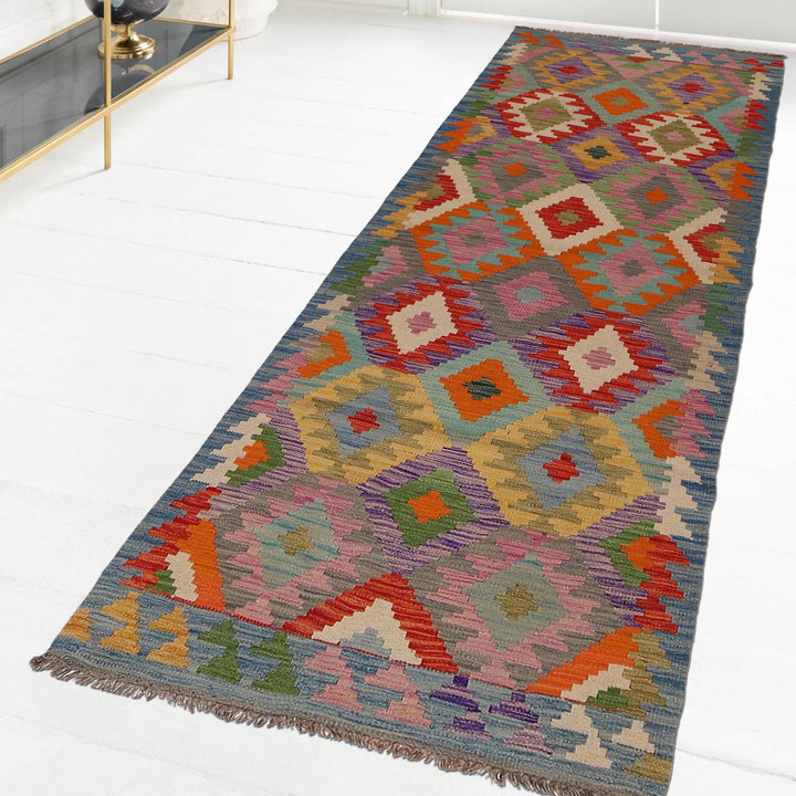 Afghan Vegetable Kilim Rug 2' 10" x 8' 4" Flat-Weave view 9