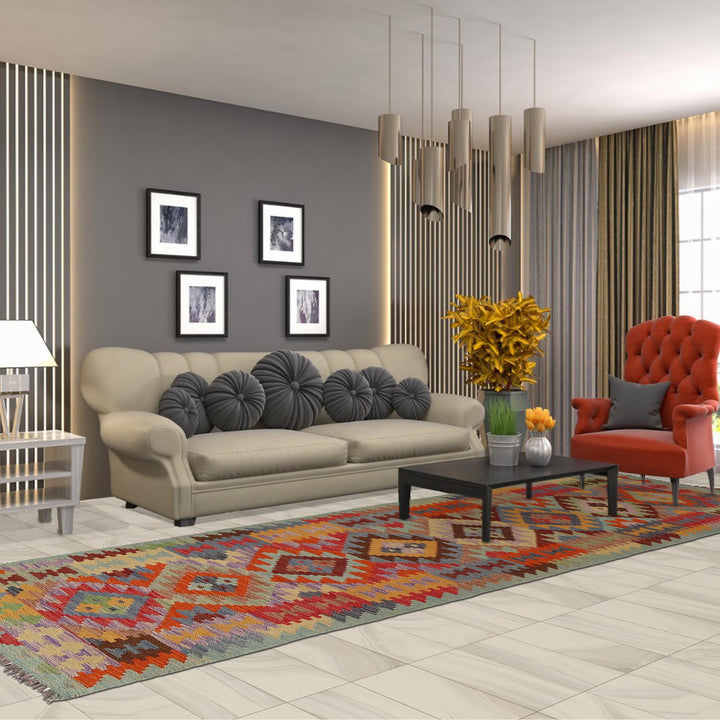 Handmade Turkish Design Wool Kilim Runner 2' 8" x 9' 10" - No. AL33051