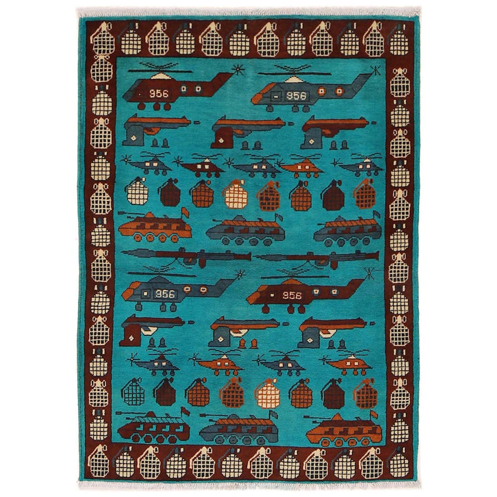 Authentic Afghan War Area Rug 3' 5" x 4' 9" - No. AL61970