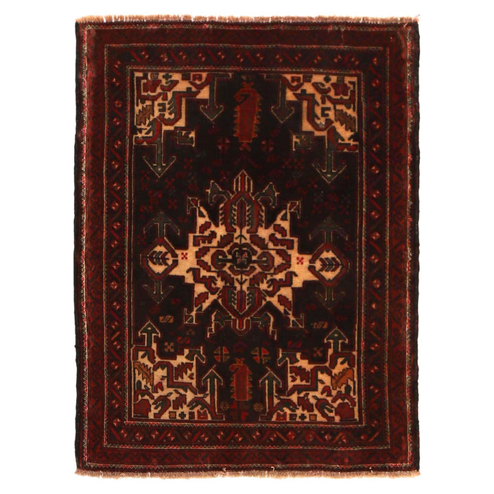 Afghan Baluchi Rug 2' 10" x 3' 10" Hand-Knotted