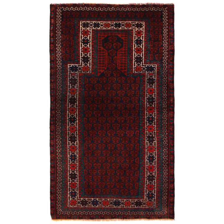 Red Afghan Prayer Rug 3' 0" x 5' 5" Hand-Knotted
