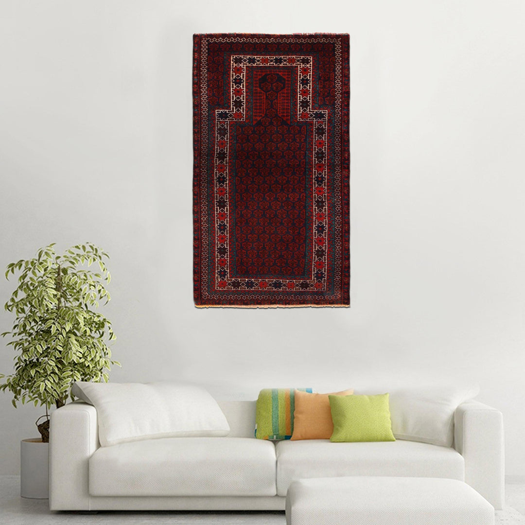 Red Afghan Prayer Rug 3' 0" x 5' 5" Hand-Knotted view 9