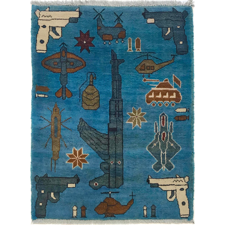 Blue Afghan War Rug 2' 0" x 2' 8" Hand-Knotted | No. AL12666