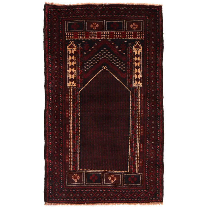 Afghan Prayer Rug 2' 9" x 4' 6" Hand-Knotted