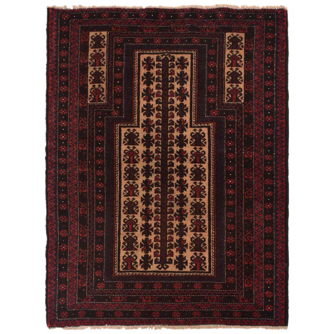 Afghan Prayer Rug 2' 10" x 4' 2" Hand-Knotted