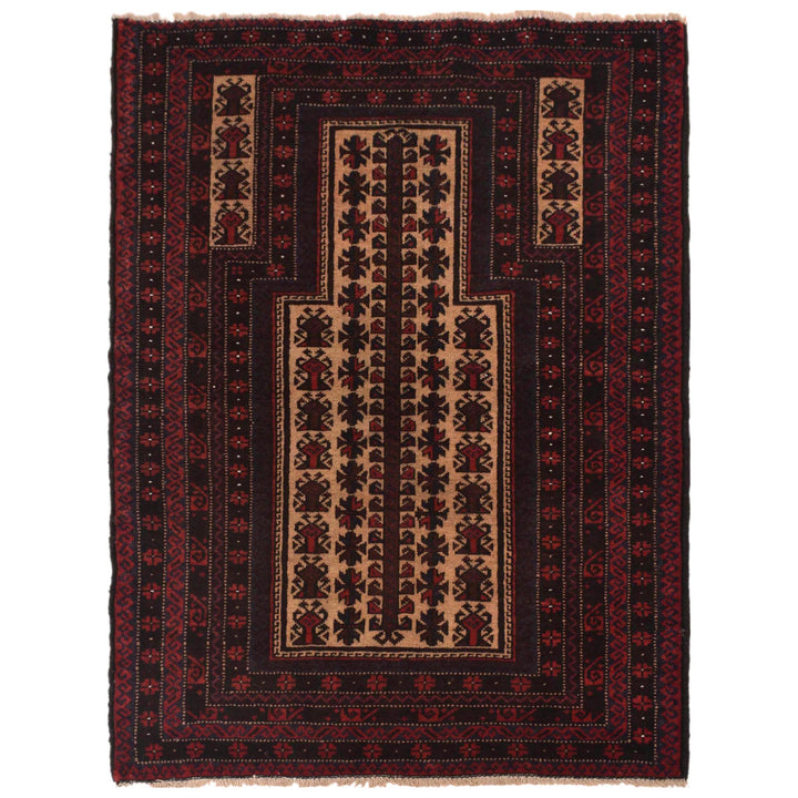 Afghan Prayer Rug 2' 10" x 4' 2" Hand-Knotted