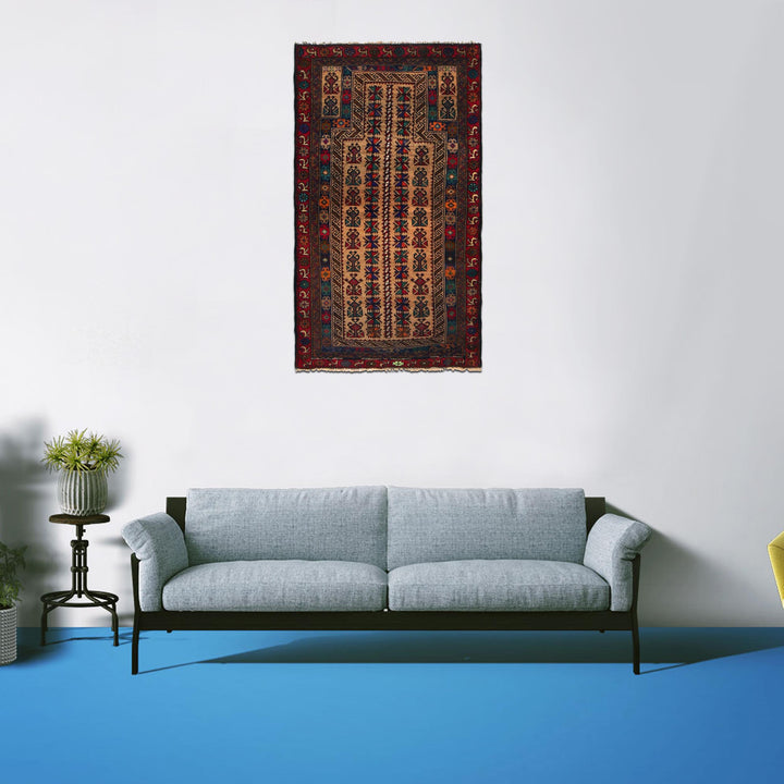 Afghan Prayer Rug 2' 8" x 4' 8" Hand-Knotted reverse