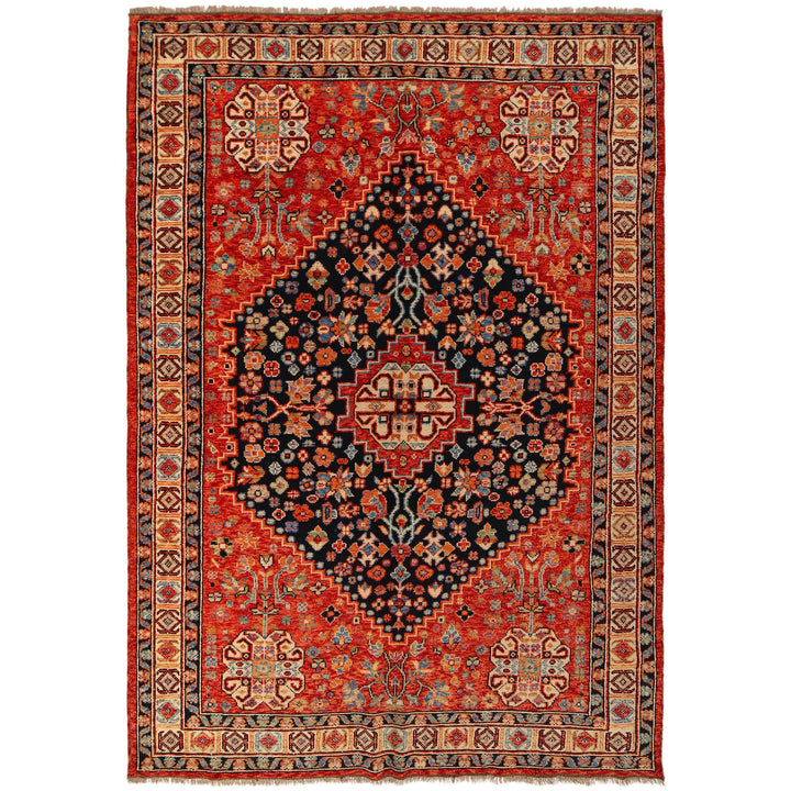 Red Afghan Shirazi Rug 6'8" x 9'9" Hand-Knotted
