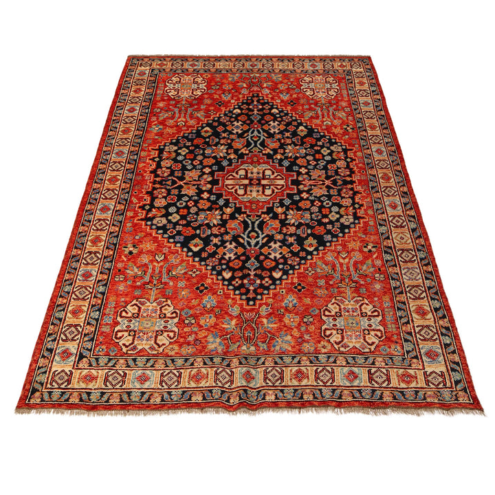Red Afghan Shirazi Rug 6'8" x 9'9" Hand-Knotted detail
