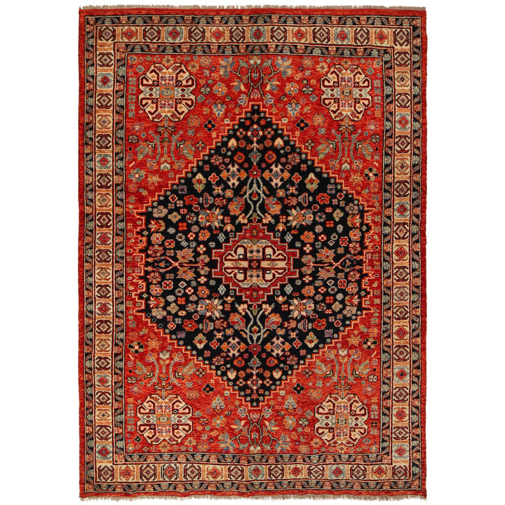 Red Afghan Shirazi Rug 6' 8" x 9' 8" Hand-Knotted