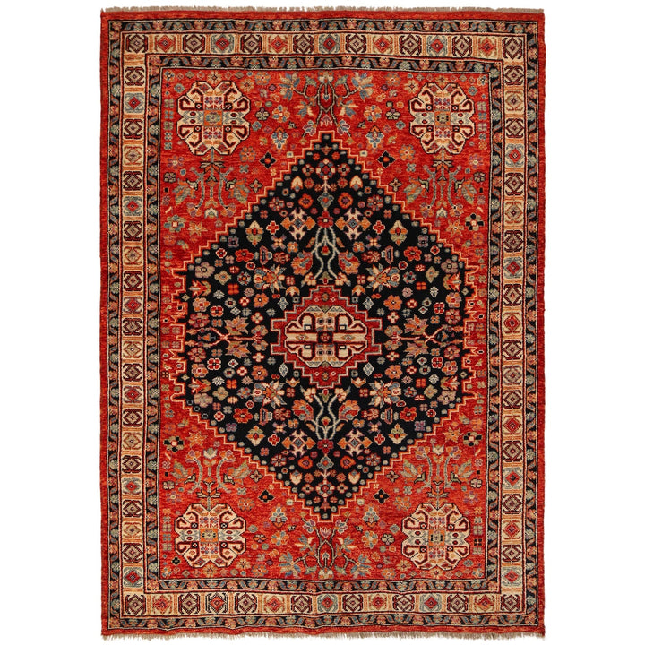 Red Afghan Shirazi Rug 6' 8" x 9' 8" Hand-Knotted