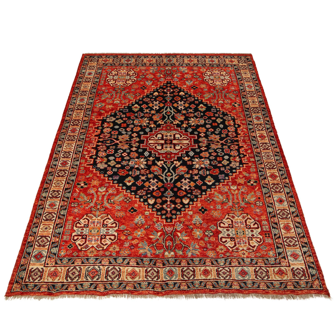 Red Afghan Shirazi Rug 6' 8" x 9' 8" Hand-Knotted detail