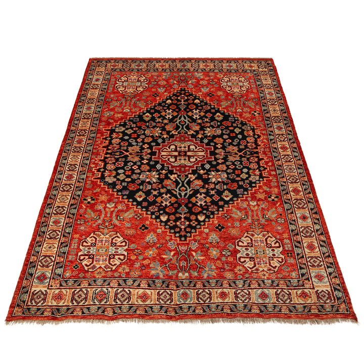 Red Afghan Shirazi Rug 6' 8" x 9' 8" Hand-Knotted detail