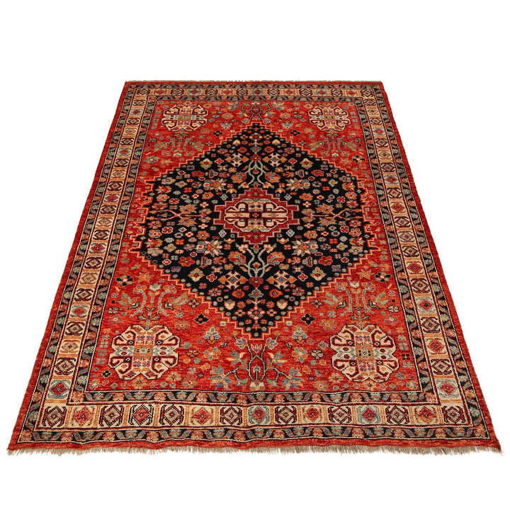 Red Afghan Shirazi Rug 6' 8" x 9' 8" Hand-Knotted detail