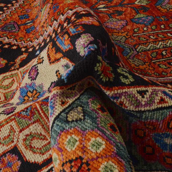 Red Afghan Shirazi Rug 6' 6" x 9' 9" Hand-Knotted reverse