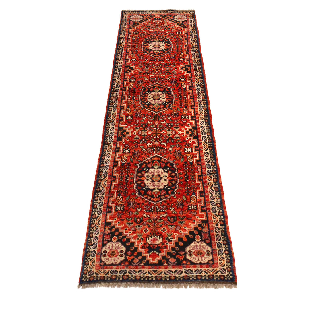 Red Afghan Shirazi Rug 2' 8" x 9' 5" Hand-Knotted detail