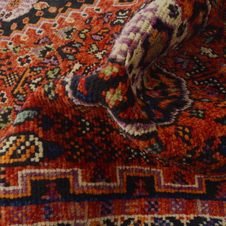 Red Afghan Shirazi Rug 2' 8" x 9' 5" Hand-Knotted reverse