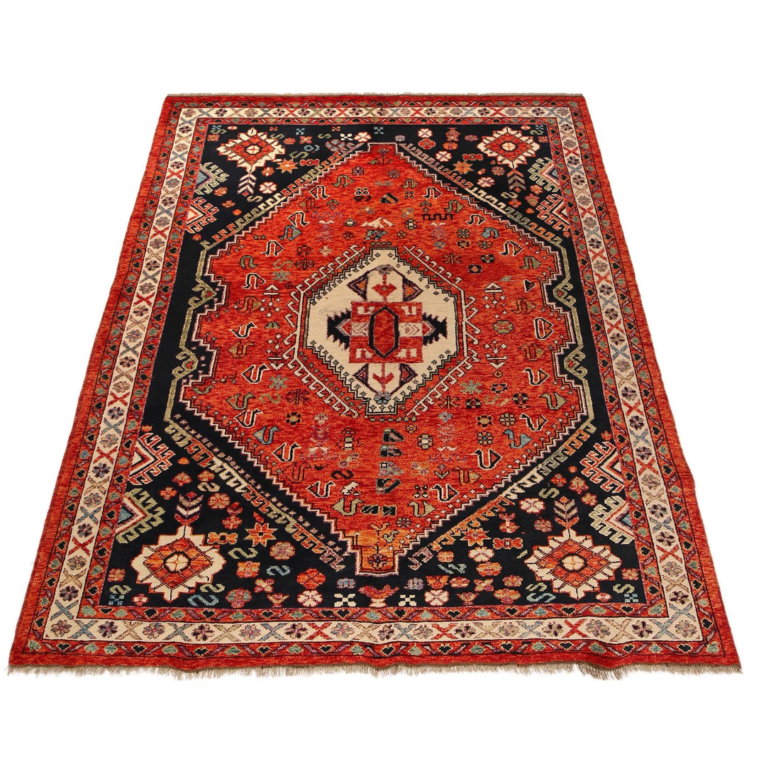 Red Afghan Shirazi Rug 6' 8" x 9' 9" Hand-Knotted detail