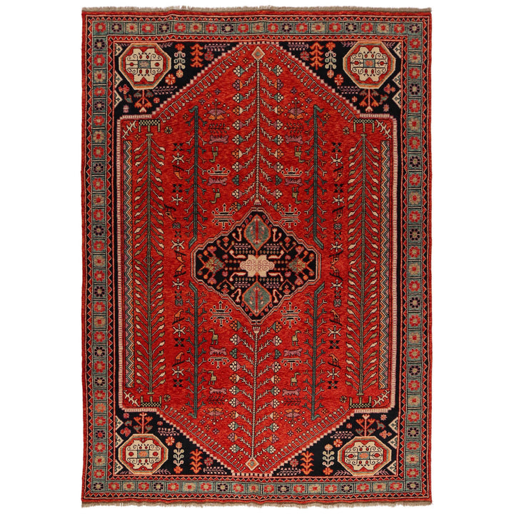 Red Afghan Shirazi Rug 7' 8" x 11' 4" Hand-Knotted