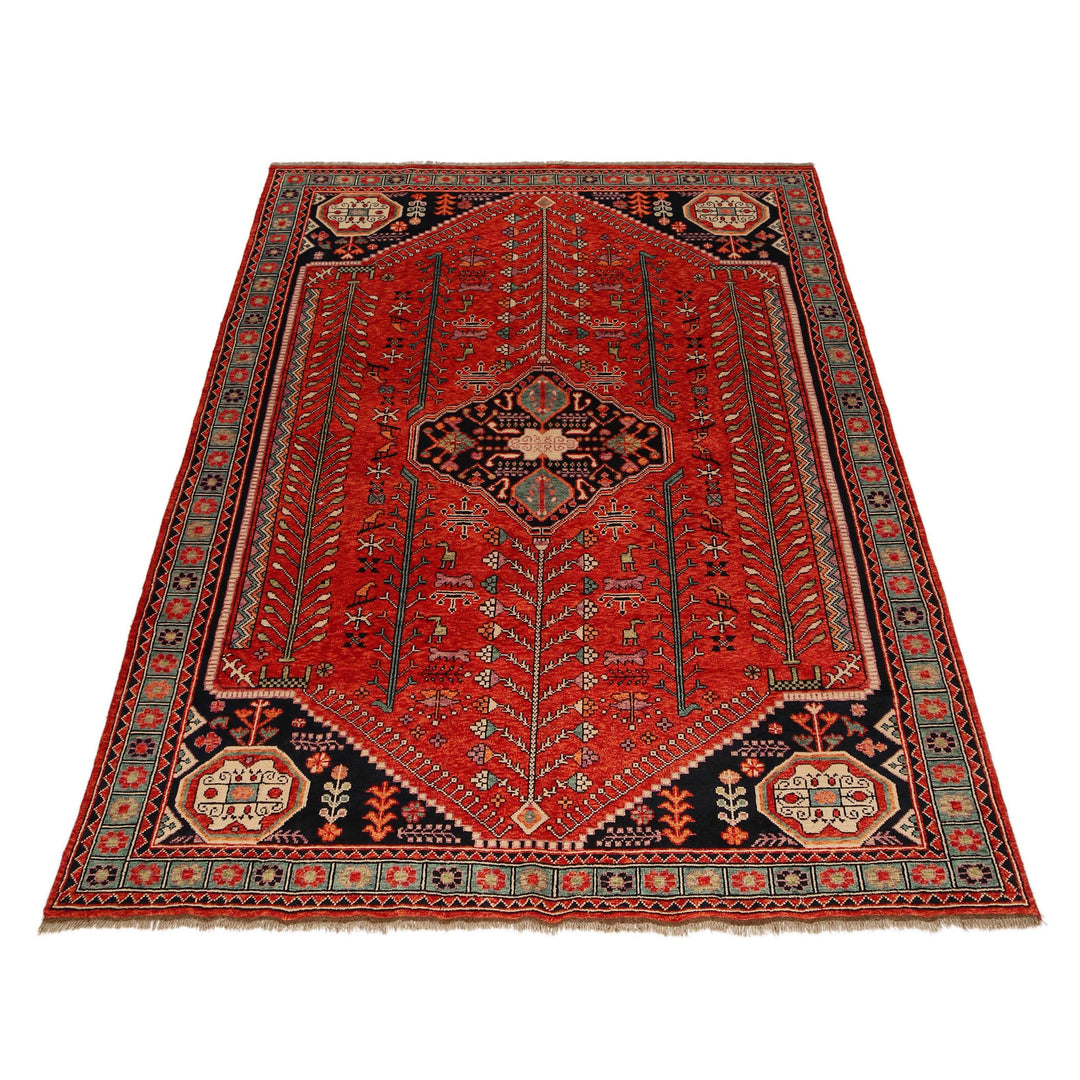Red Afghan Shirazi Rug 7' 8" x 11' 4" Hand-Knotted detail