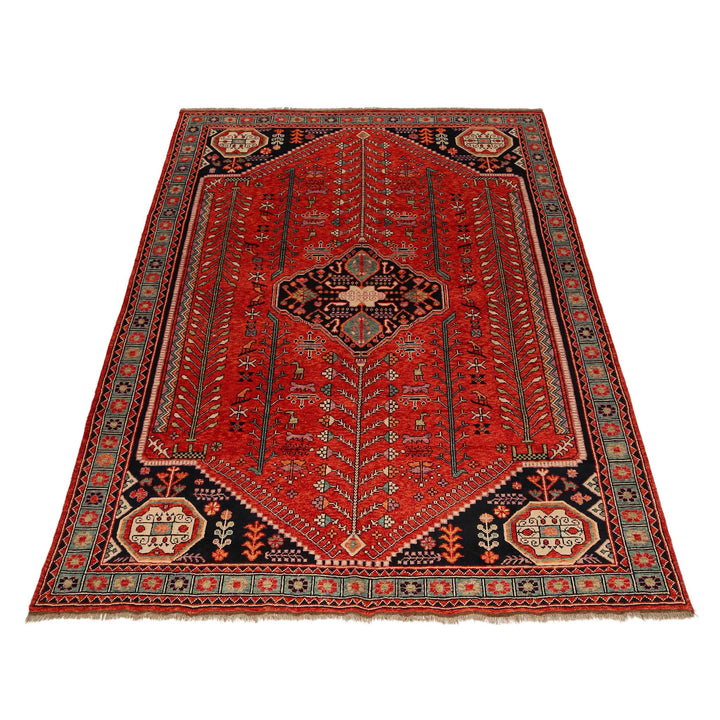 Red Afghan Shirazi Rug 7' 8" x 11' 4" Hand-Knotted detail