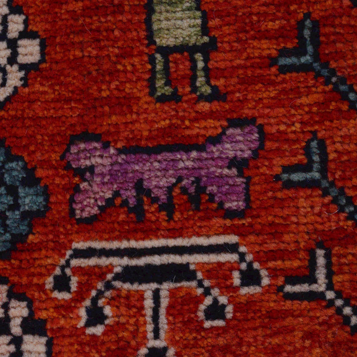 Red Afghan Shirazi Rug 7' 8" x 11' 4" Hand-Knotted border