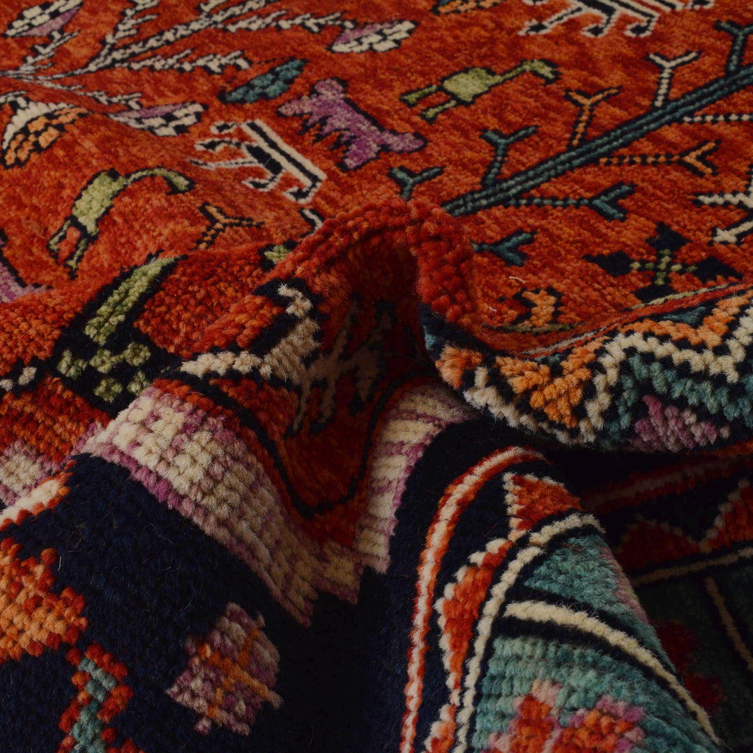 Red Afghan Shirazi Rug 7' 8" x 11' 4" Hand-Knotted reverse