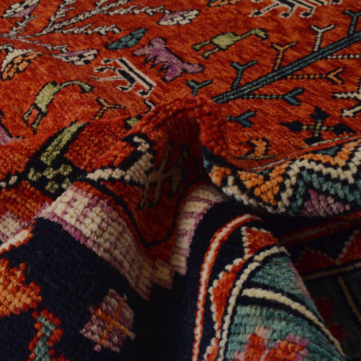 Red Afghan Shirazi Rug 7' 8" x 11' 4" Hand-Knotted reverse