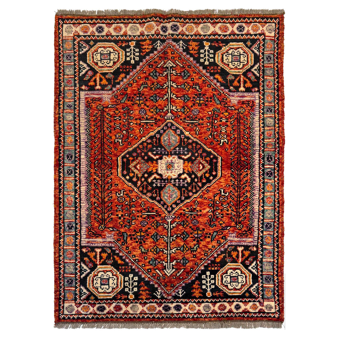 Red Afghan Oriental Rug 3' 4" x 4' 10" Hand-Knotted