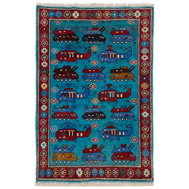 Blue Afghan War Rug 2' 9" x 4' 4" Hand-Knotted | No. AL72937