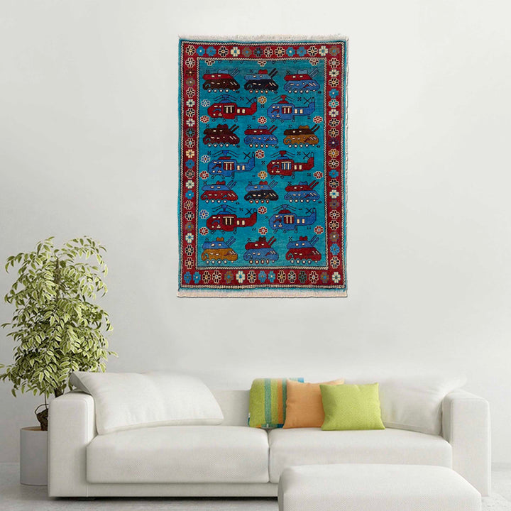 Blue Afghan War Rug 2' 9" x 4' 4" Hand-Knotted | No. AL72937