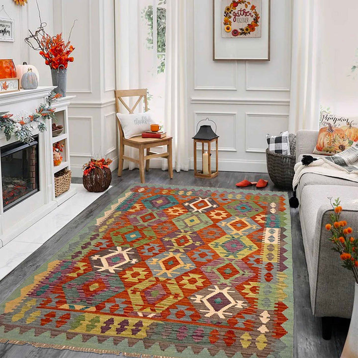 Handmade Turkish Design Wool Kilim 4' 0" x 5' 7" - No. AL85644