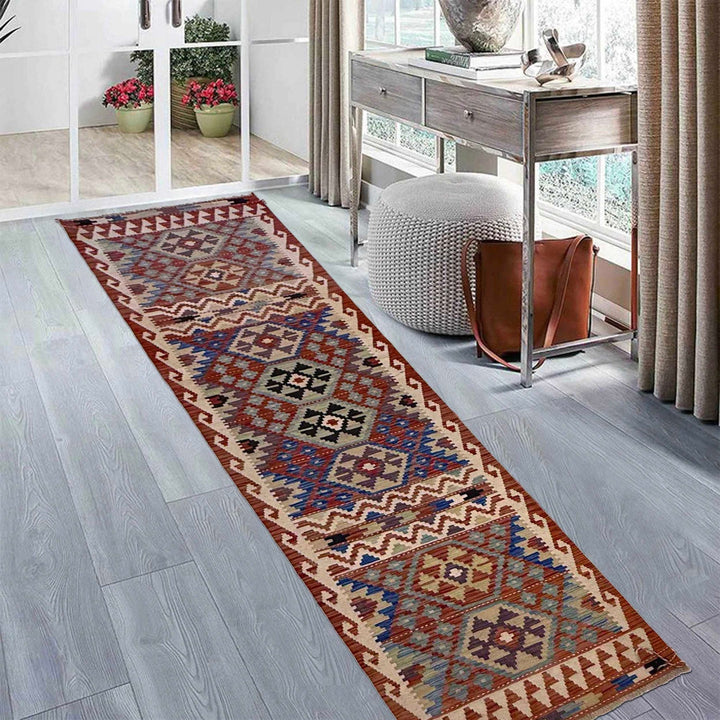 Handmade Turkish Design Wool Kilim Runner 2' 9" x 9' 9" - No. AL95274