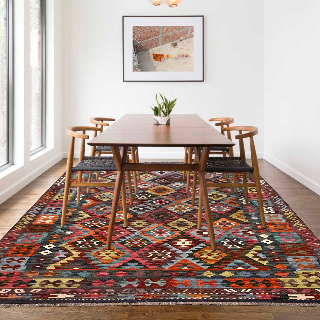 Multi Color ful Flat-Weave Wool Kilim 5' 8" x 8' 0" - No. AL64091