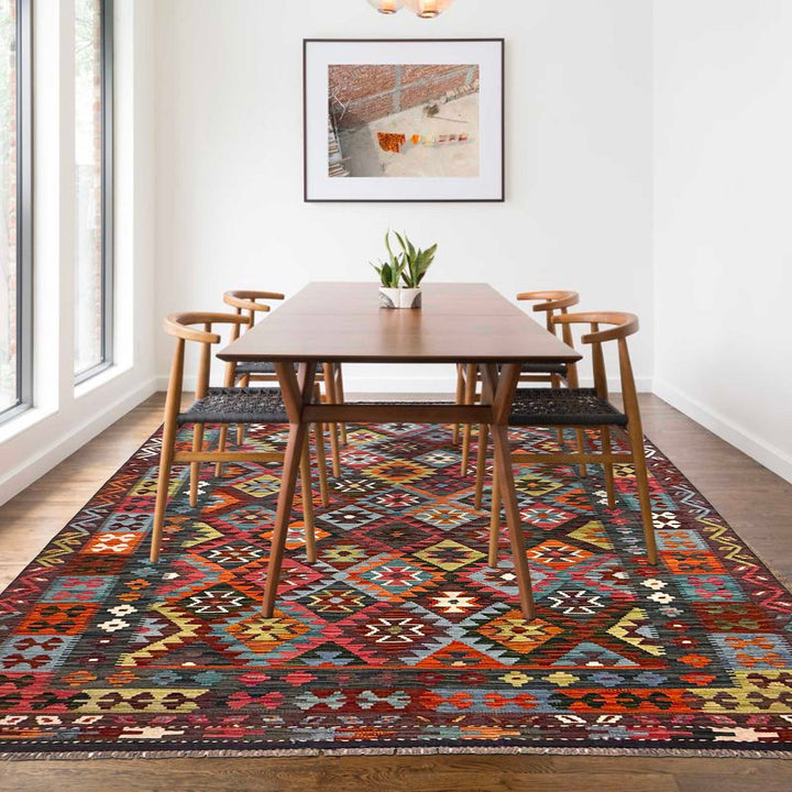 Multi Color ful Flat-Weave Wool Kilim 5' 8" x 8' 0" - No. AL64091