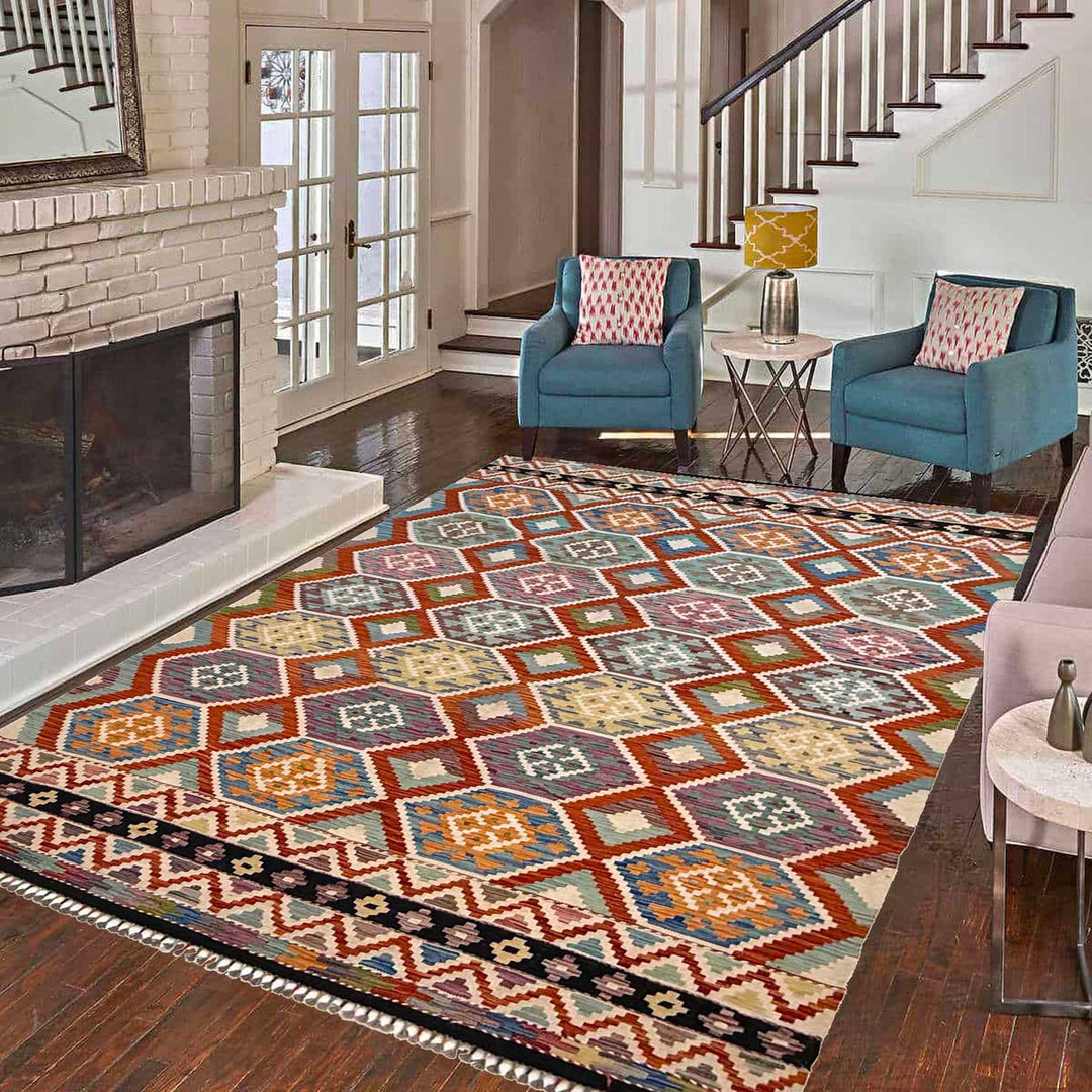 Handmade Turkish Design Wool Kilim 6' 10" x 9' 10" - No. AL56524