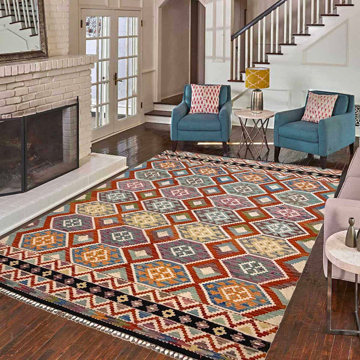 Handmade Turkish Design Wool Kilim 6' 10" x 9' 10" - No. AL56524