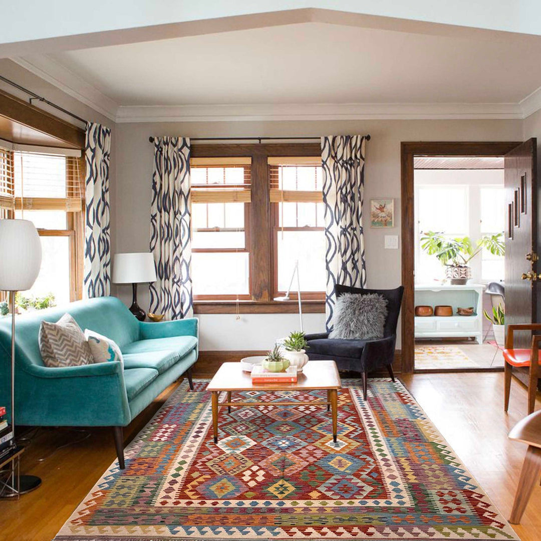 Handmade Afghan Vegetable Kilim 6' 8" x 9' 11" - No. AL76217