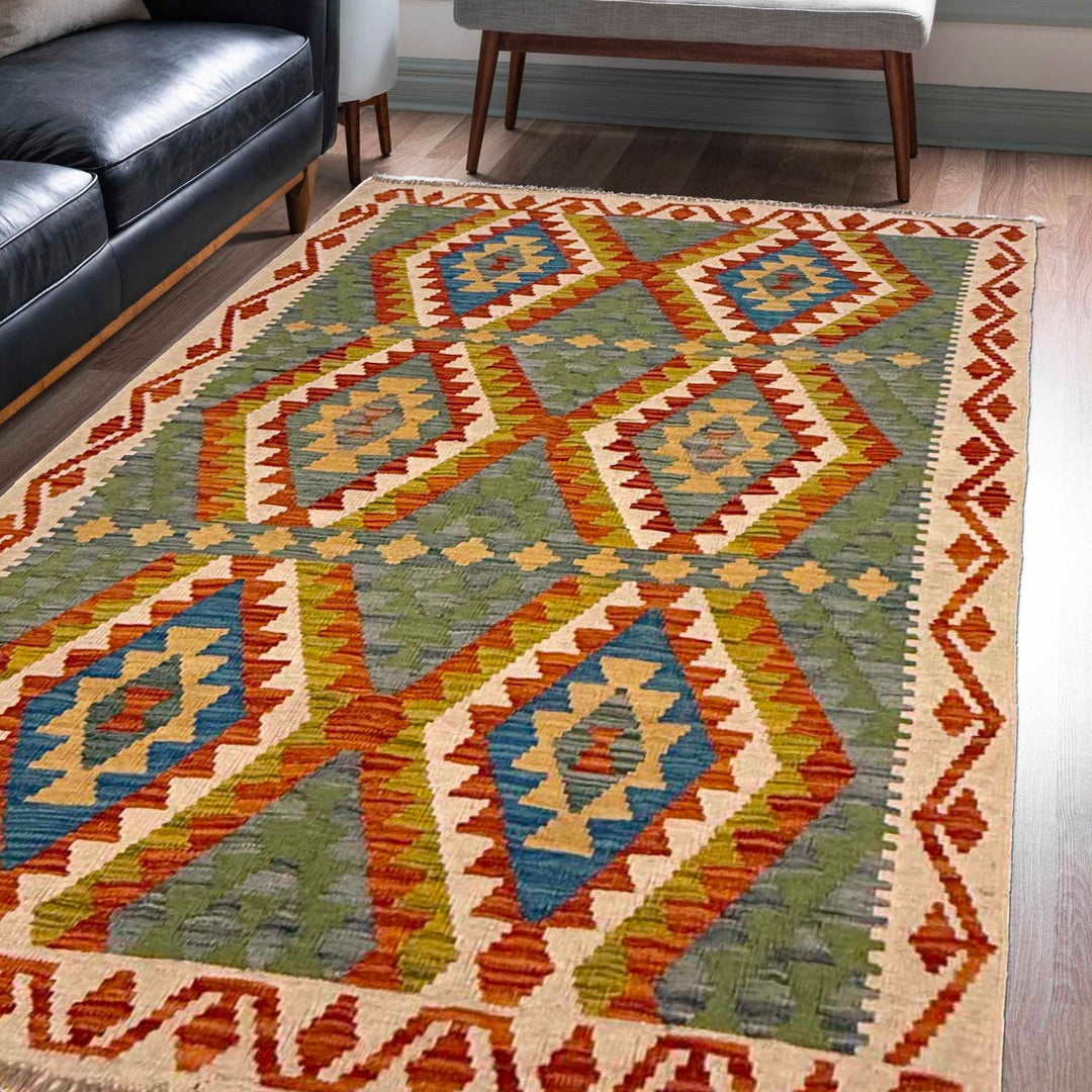 Hand Made Afghan Kilim 4' 1" x 5' 8" - No. AL63593